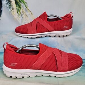 Skechers Classic Red Mesh Slip-On Shoes Womans 9.5